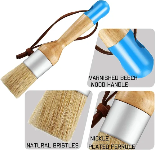 Vista 3 de 3 pinceles de pintura de tiza y cera, pincel ovalado para pintura acrílica, pinceles de plantillas de cerdas para muebles de madera, decoración