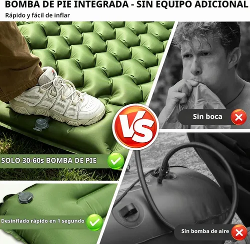 Vista 6 de Almohadilla de dormir Toncoke, almohadilla inflable extra gruesa y ultraligera con almohada, bomba de pie de 30s, colchón de camping de 3.54