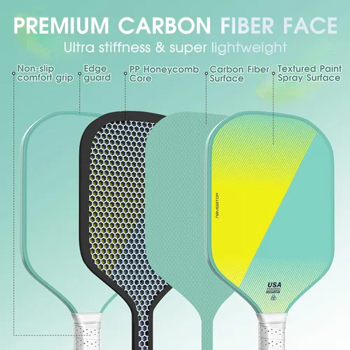 Vista 2 de Paletas de pickleball, raqueta de fibra de carbono con núcleo de panal de polipropileno de 0.63 pulgadas, superficie ligera de grano alto para giro