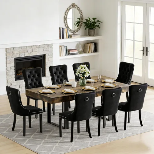 Vista 17 de Juego de mesa de comedor extensible de 5 piezas para 4, mesa de cocina de madera marrón de 63-78.7 pulgadas con 4 sillas acolchadas beige, juego