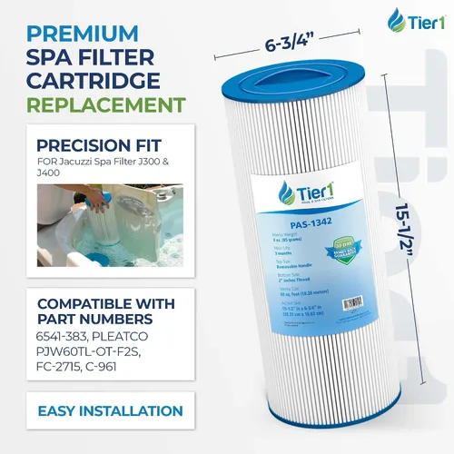 Vista 2 de Tier1 Cartucho de filtro de spa de repuesto para Jacuzzi J300 y J400 Compatible con 6541-383, PJW60TL-OT-F2S, 6CH-961 15-1/2 pulgadas x 6-3/4