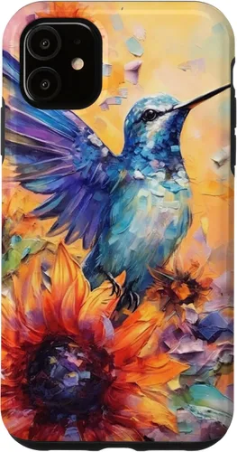 Vista 8 de Colorful Watercolor Sunflower Nature Purple Blue Hummingbird Case for iPhone 17