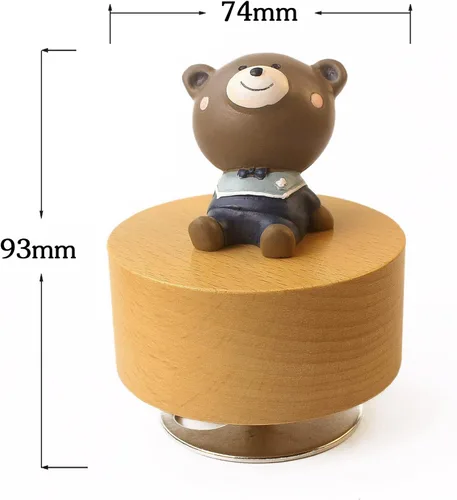 Vista 2 de SOFTALK Caja de música mecánica de madera con diseño de animal, con texto en inglés "You are My Sunshine", regalo para niños y niñas (oso)