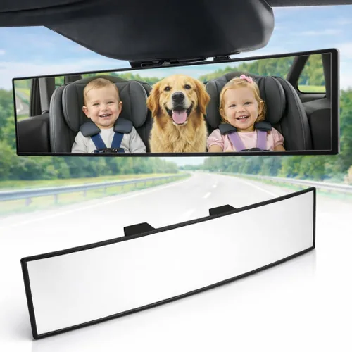 Vista 12 de Espejo retrovisor ICBEAMER de 9.4 pulgadas con clip Tinte azul convexo, vidrio panorámico de gran angular HD, antirreflejo, ajuste universal