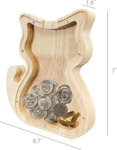Vista 5 de FixtureDisplays® Alcancía de madera para gatos, alcancía de ahorro para niños, bonita moneda de recuerdo para niños y niñas, es un regalo único