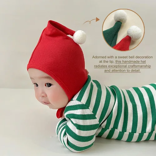 Vista 3 de Disfraz de elfo navideño para bebé de 0 a 18 meses, 100% algodón, incluye adorable sombrero de elfo y mameluco