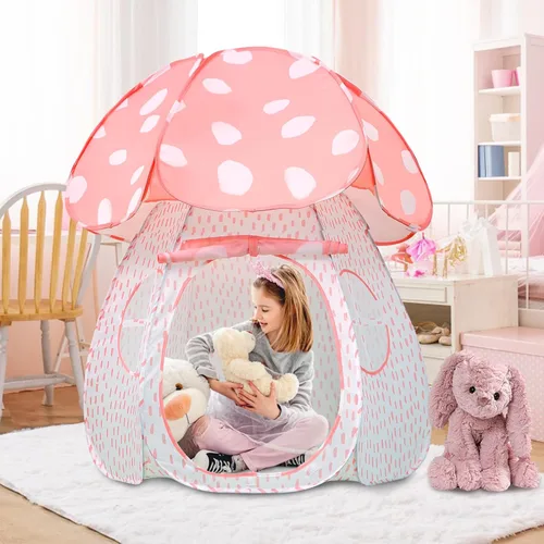 Vista 5 de Carpa de juegos para niños con diseño exquisito Pop Up Carpa para interiores y exteriores Casa de juegos para niños y niñas con diseño de hongo Rosa