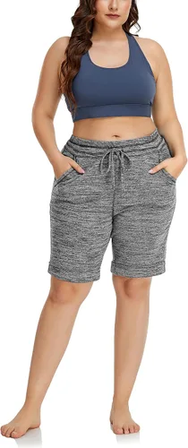 Vista 5 de ZERDOCEAN Pantalones cortos deportivos de yoga casuales para mujer, talla grande, 10 pulgadas, para descansar, pijama, caminar, pantalones cortos