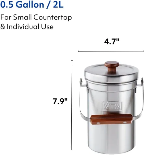 Vista 7 de Vatya Contenedor de compost de cocina de acero inoxidable, sin filtro, compostador, cubo de compostaje, contenedor pequeño de basura de alimentos