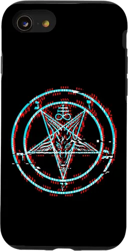 Vista 18 de Funda estética de terror para iPhone 14 Pro Max con pentagrama satánico Baphomet Vaporwave