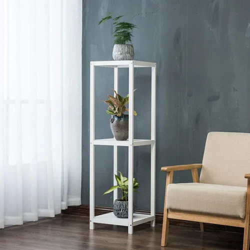 Vista 2 de Soporte para plantas de madera maciza,Soporte para plantas de 3 niveles,Interior Sala de estar Balcón Estante para plantas de pie Blanco