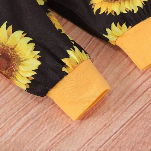 Vista 7 de Conjunto de ropa para bebé recién nacida, 3 piezas, camiseta y pantalones de girasol, conjunto de ropa