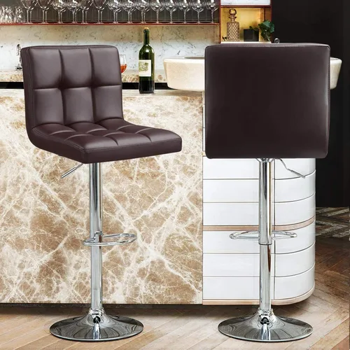 Vista 2 de Topeakmart Taburetes de bar modernos de altura ajustable, taburete giratorio de piel sintética, silla trasera de isla de cocina, taburete giratorio