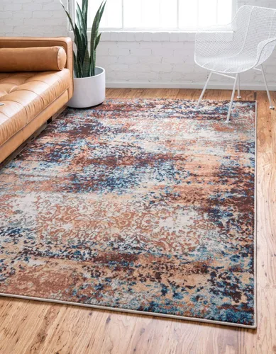 Vista 19 de Unique Loom Mystic Collection - Alfombra Sena (2 pies x 6 pies, color azul marino/beige)