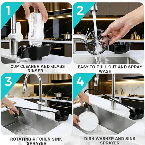 Vista 7 de Enjuagadora de vidrio para fregadero de cocina, accesorio para fregadero, enjuague de tazas para fregadero de alta presión con rociador extraíble
