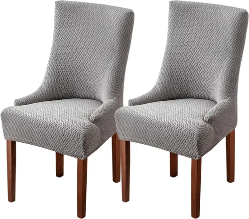 Vista 11 de Paquete de 2 fundas para silla lateral con respaldo de ala, fundas elásticas para sillas con respaldo geométrico rómbico, fundas para silla