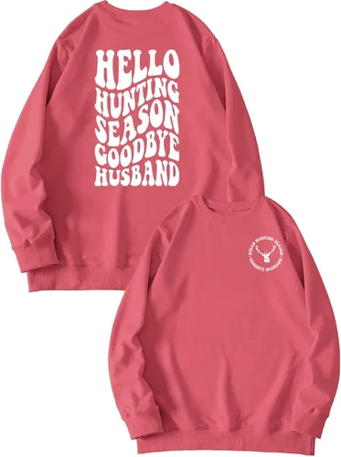Vista 9 de DUDIHOHX Hello Hunting Season Goodbye Husband - Sudadera de manga larga con estampado de moda, casual, cuello redondo