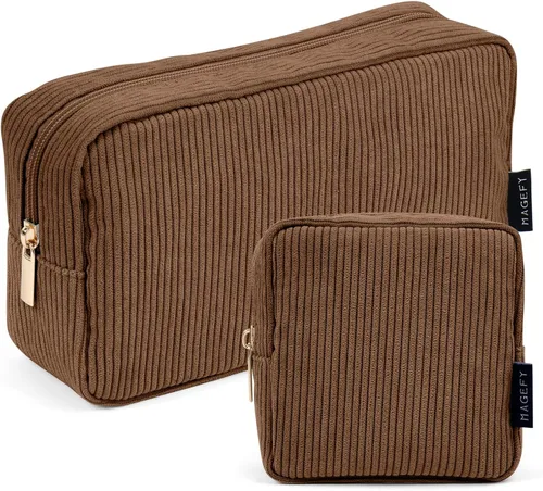Vista 22 de MAGEFY Pequeña bolsa de maquillaje para bolso, mini bolsa de cosméticos de pana, linda bolsa cosmética para mujeres con bolsillos deslizantes