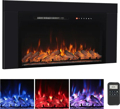 Vista 10 de Insertos de chimenea eléctrica de 26 pulgadas, chimenea eléctrica empotrada de 1500 W con control remoto, cristal, protección contra