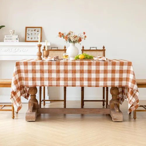 Vista 52 de Linen World - Mantel de lino de otoño de 90 x 60 pulgadas, mantel rectangular lavable de lino francés para comedor, al aire libre, bodas