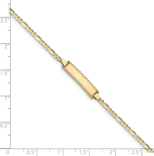 Vista 6 de Pulsera de identificación personalizada de oro amarillo de 14 quilates pequeña Figaro Link 6 pulgadas 6mo -5 años
