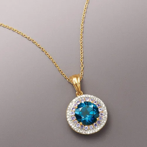 Vista 4 de Ross-Simons 4.50ct. London Blue Topaz.70ct. t.w. Tanzanite and .26ct. t.w. Diamond Pendant Necklace in 14kt Gold Over Sterling Silver