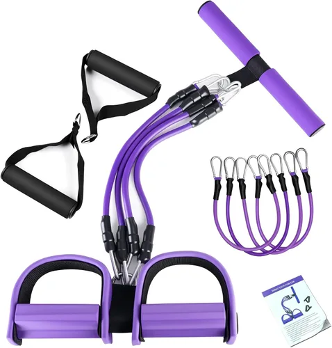 Vista 8 de Lenporl Upgrade 4-Tube Pedal Ankle Puller Resistance Bands with Two Extra Handles,Pedal Puller Resistance Band with Handle for Home Gym,Yoga &
