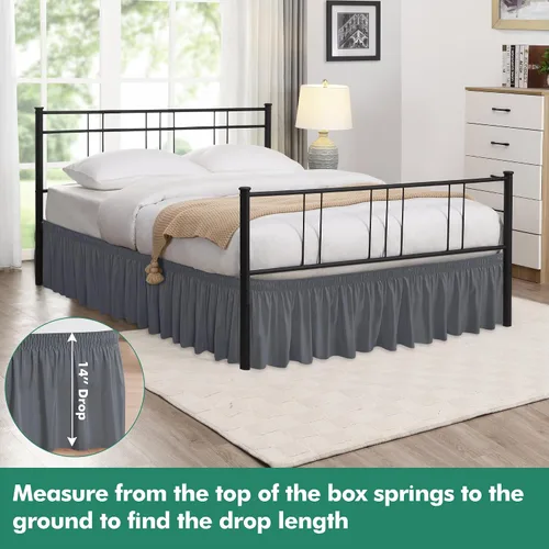 Vista 94 de Biscaynebay Faldas de cama envolventes con esquinas divididas para camas Twin/Twin XL de 15 pulgadas de caída, volantes de polvo elásticos Negro