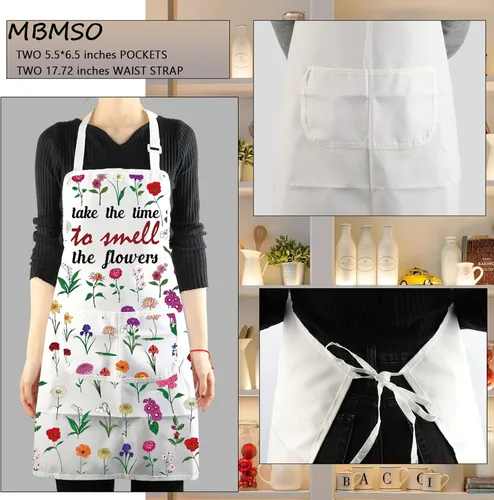 Vista 3 de MBMSO Delantal floral con bolsillos, delantal de jardinería de flores, regalo para mamá, delantal de cocina, delantal de floristería, regalo