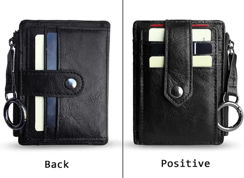 Vista 2 de AOXONEL Cartera de cuero para tarjetas de crédito Rfid para mujeres, compacta, pequeña, para mujer, monedero delgado