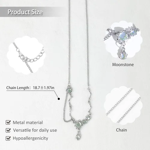 Vista 16 de Y2k - Collar irregular con dije de estrella, piedra de luna, diseño de cadena de moda, joyería de plata picante para mujer