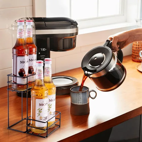 Vista 5 de Organizador de jarabe de café para 4 botellas, estante para café, bar, cocina, pequeño estante de vino para bar, almacenamiento familiar