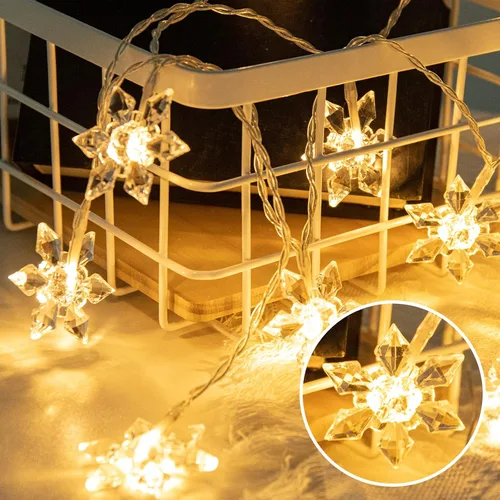Vista 7 de Vigdur Paquete de 2 luces de copo de nieve de Navidad - 20 luces LED de copo de nieve en cadena que funcionan con pilas con temporizador, luces