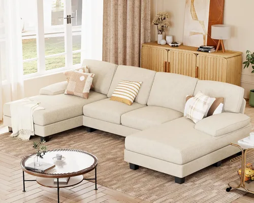 Vista 6 de JUMMICO Sofás Seccionales para Sala de Estar, Sofá en Forma de U con Tela de Chenilla, Sofá Moderno de 4 Asientos con Almohadas Removibles