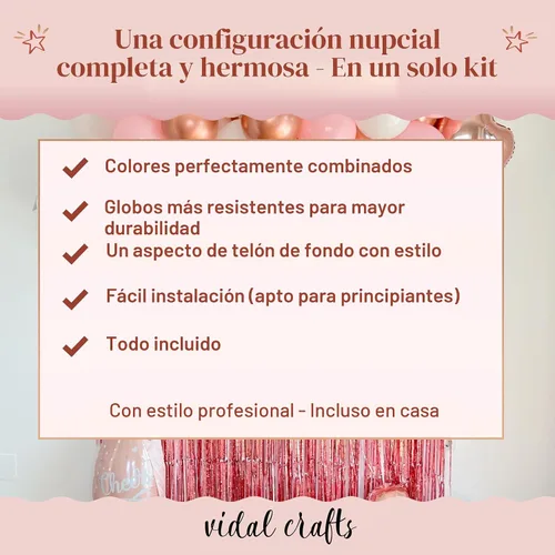 Vista 7 de VIDAL CRAFTS Juego de 62 piezas de decoraciones de oro rosa para despedida de soltera – Decoración para despedida de soltera con globos de confeti