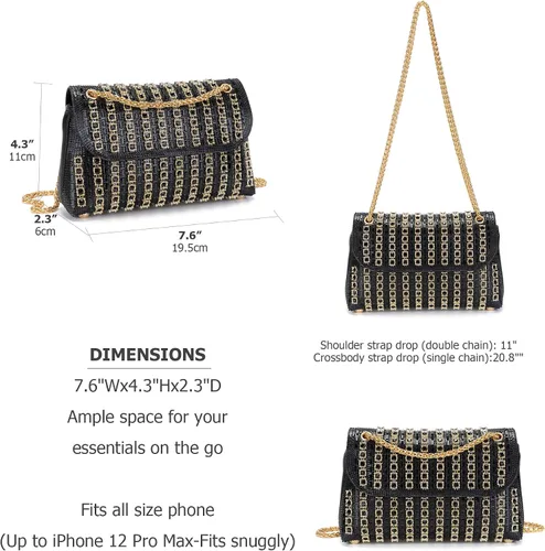 Vista 3 de Bolsos de mano con diamantes de imitación para mujer, bolsos de hombro con cadena, bolsas de noche brillantes para cóctel, graduación, fiesta, boda