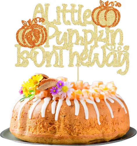 Vista 10 de Gyufise 24 adornos para cupcakes de calabaza rosa, decoración de pastel de baby shower, decoración para baby shower con temática de calabaza