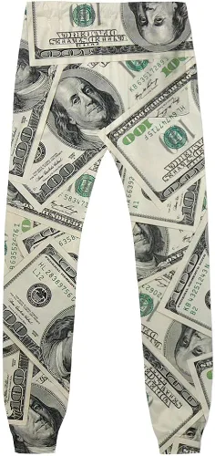 Vista 2 de KYKU Money Pants for Men 3D Printing Novelty Dollar Bills Drawstring Trousers