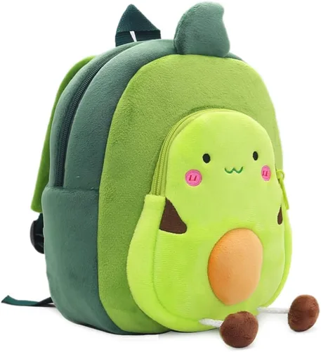 Vista 6 de Mochila pequeña para niños y niñas, linda mochila de felpa suave con dibujos animados de animales para niños de 2 a 6 años (aguacate)