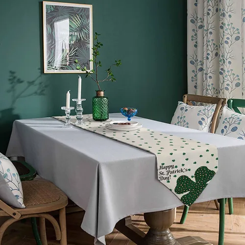 Vista 7 de Z&L Home Camino de mesa del día de San Patricio, bufandas, trébol verde trébol para cocina, decoración de mesa de comedor, decoración irlandesa