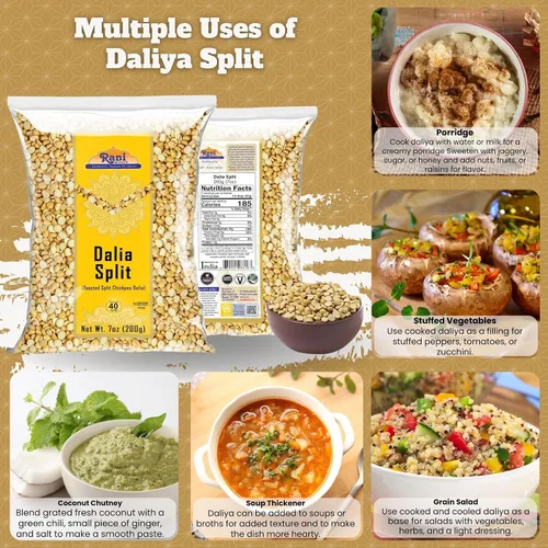 Vista 3 de Rani Daliya Split (Garbanzos partidos asados Dalia) 7oz (200g) ~ Todo natural Vegano Origen indio