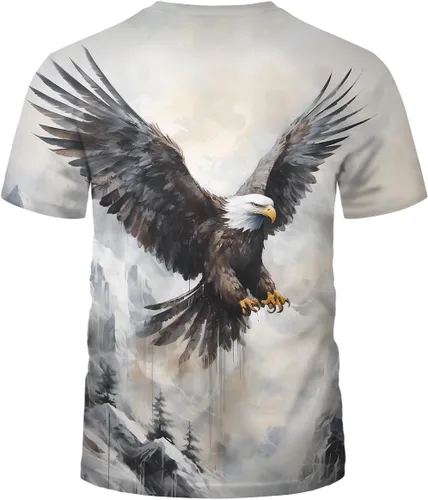 Vista 3 de Retro Soaring Eagle Cool Graphic Summer Shirt Camisetas Animal Cuello Redondo Camiseta de los Hombres, Blanco