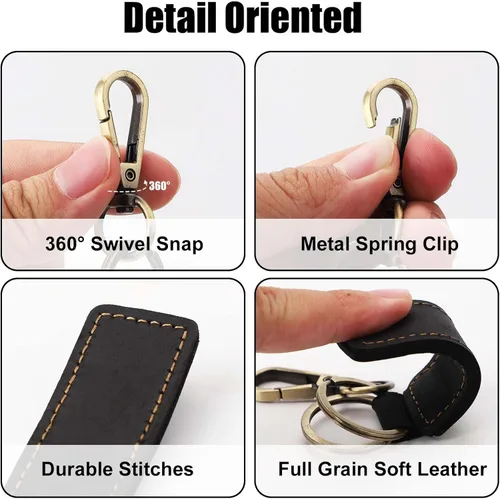Vista 3 de 2 llaveros de cuero, doble anillo retro para llavero de automóvil, llavero universal de cuero, llavero de cuero, llavero colgante para hombres