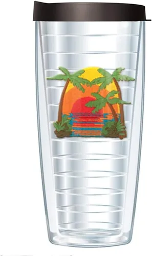Vista 4 de Juego de 4 palmeras para playa, hamaca, flamenco, silla de playa, vasos aislados de doble pared de 16 onzas, paquete aislado al vacío sin BPA