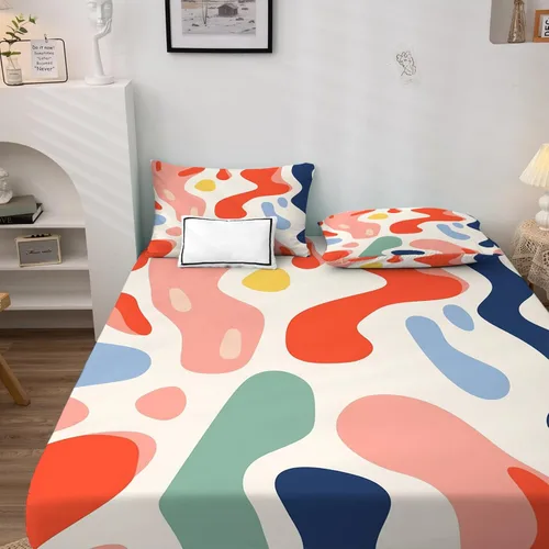 Vista 3 de Juego de sábanas abstractas tamaño individual, sábanas de microfibra suave, bolsillo profundo, sábanas y fundas de almohada estampadas sin arrugas
