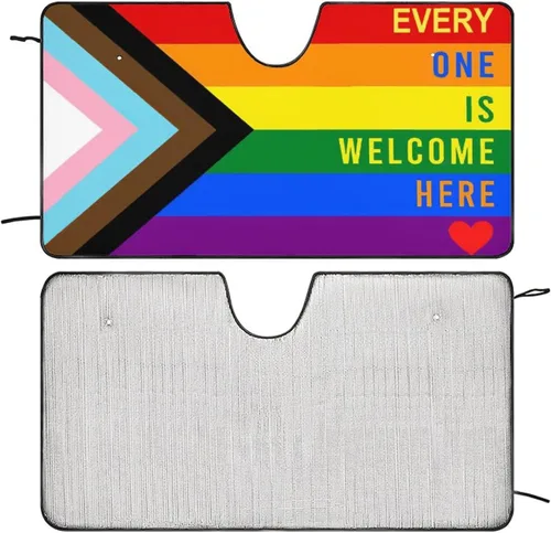 Vista 7 de Progress Pride Flag Rainbow Gay Lesbian Transgender Bisexual LGBTQ Car Windshield Sunshade Front Blocks Window Sun Visor Protector Cover Accessories