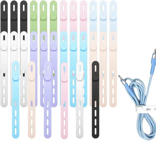 Vista 10 de Correas de silicona para cables, correa elástica para cargar auriculares, cargador de teléfono, cables de computadora, organizadores de cables