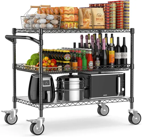 Vista 10 de Leteuke Carrito de herramientas de 2 niveles con ruedas, carrito utilitario rodante resistente con asa, carrito de almacenamiento de servicio