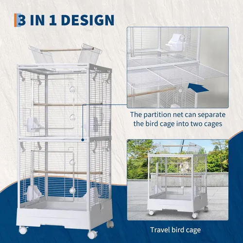 Vista 3 de GarveeHome Jaula para pájaros pequeña con ruedas, jaula para periquitos, canarios, tortolitos, cuáquero pequeño, cacatúas, periquitos, mejillas