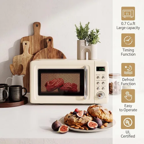 Vista 3 de Moccha Retro - Horno microondas para encimera, pantalla LED, 0.7 pies Crema